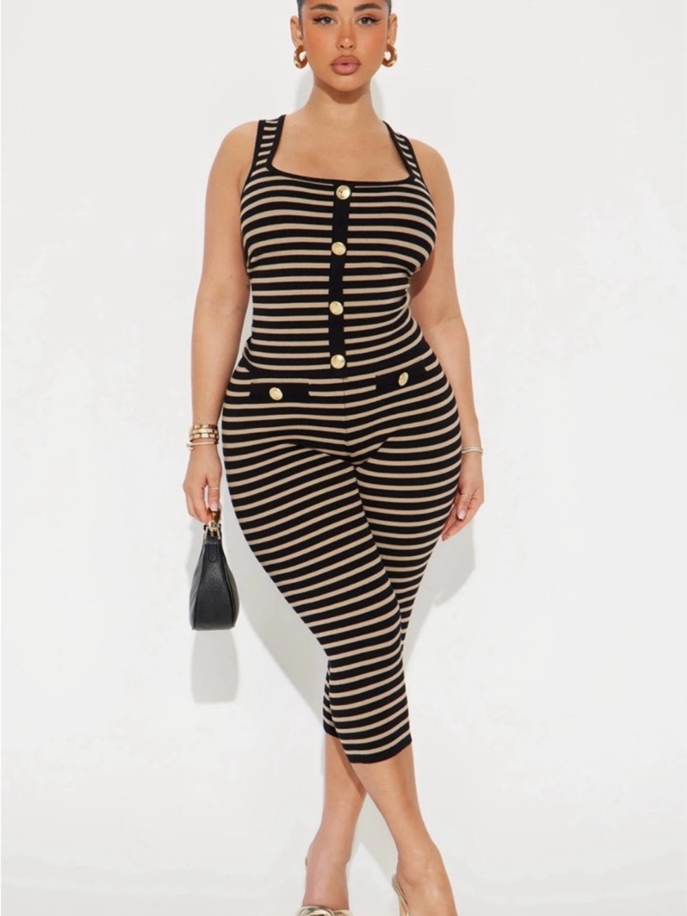 Striped Black and Tan Pants Set